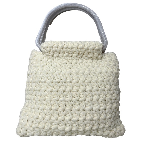 Vtg Crochet Double Handle Handbag Clutch Handmade Boho Purse - Picture 1 of 14